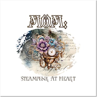 Mom: Steampunk At Heart Vintage Floral Clock Posters and Art